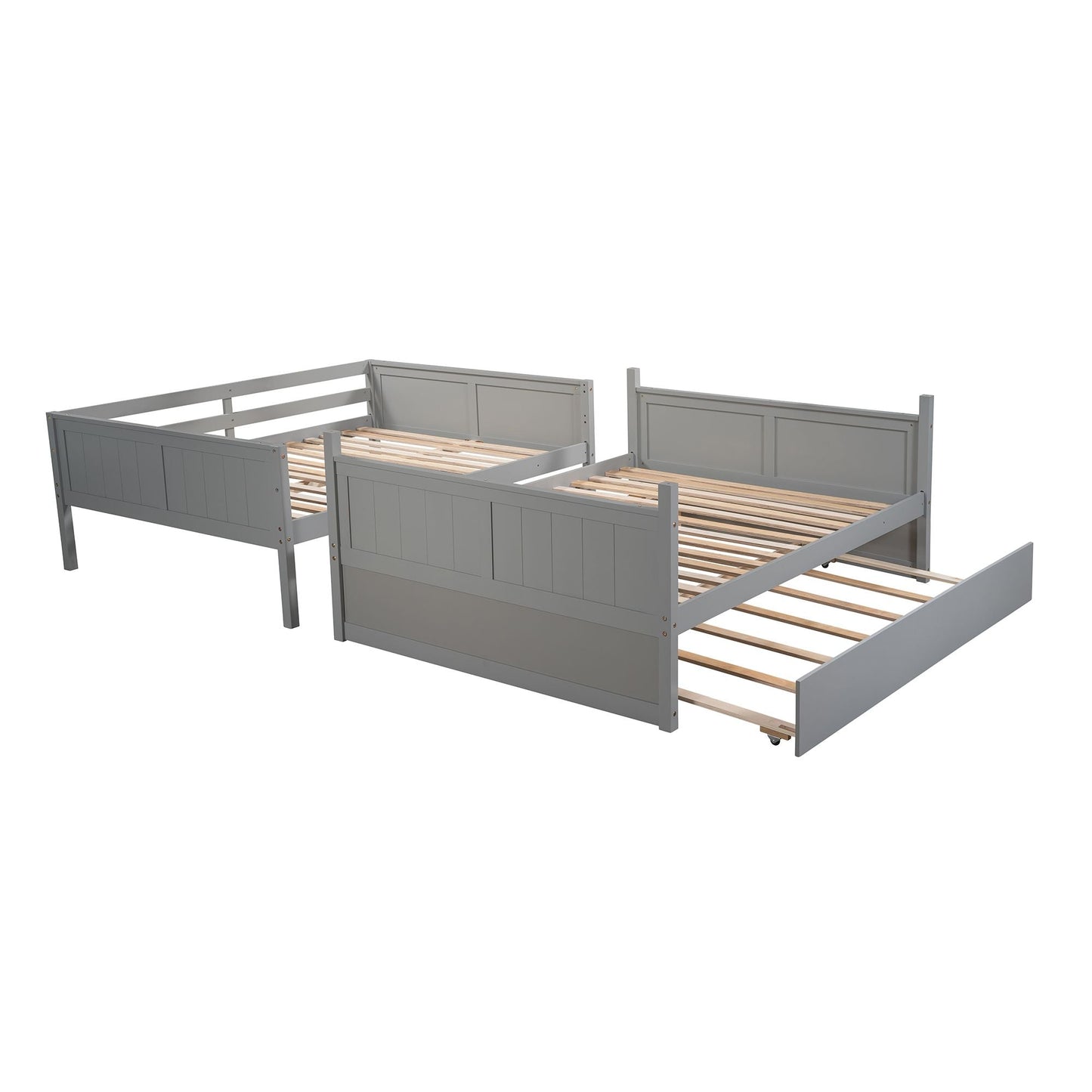Shared Room Solution Full Over Full Wood Bunk Bed with Twin Trundle, White | Just Better Bunk Beds