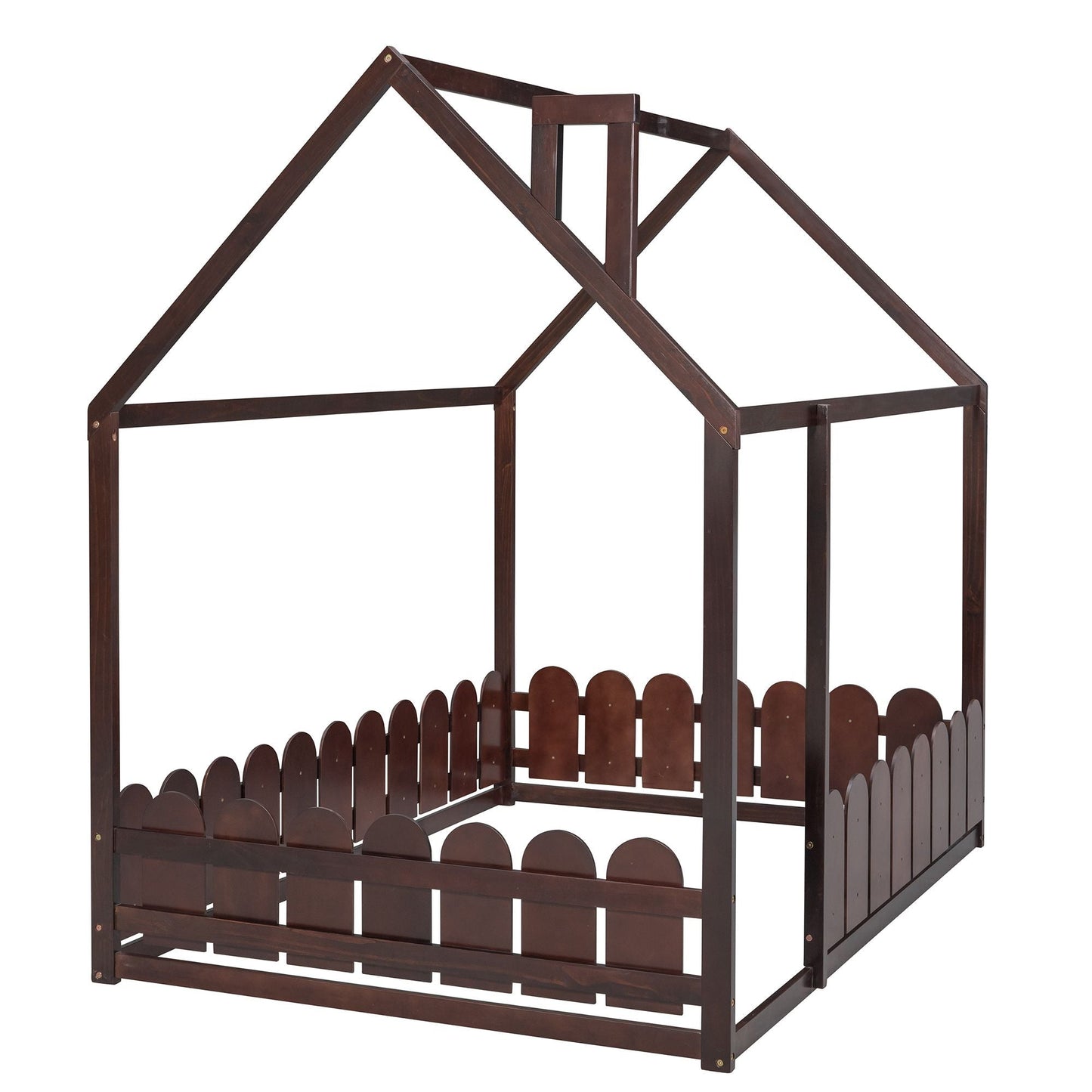 Kids Bedroom Full Wood Bed Frame with Protective Fence, White | Just Better Bunk Beds