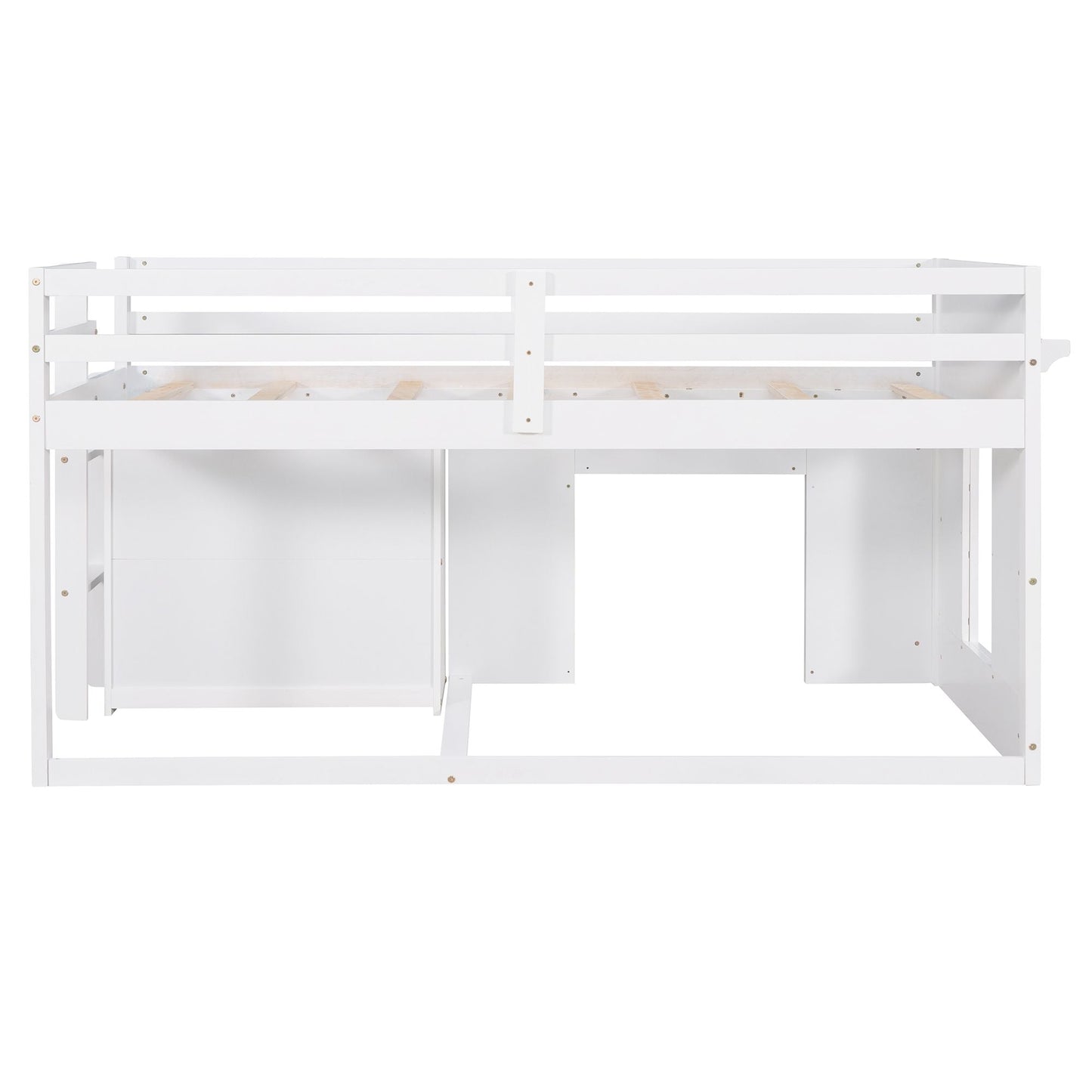 Kids Bedroom Twin Wood Loft Bed with Cabinet and Shelf, White | Just Better Bunk Beds