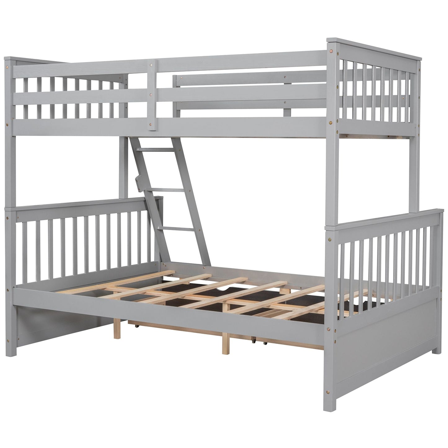 Kids Bedroom Twin Over Full Wood Bunk Bed with Ladders and Storage Drawers, Gray | Just Better Bunk Beds