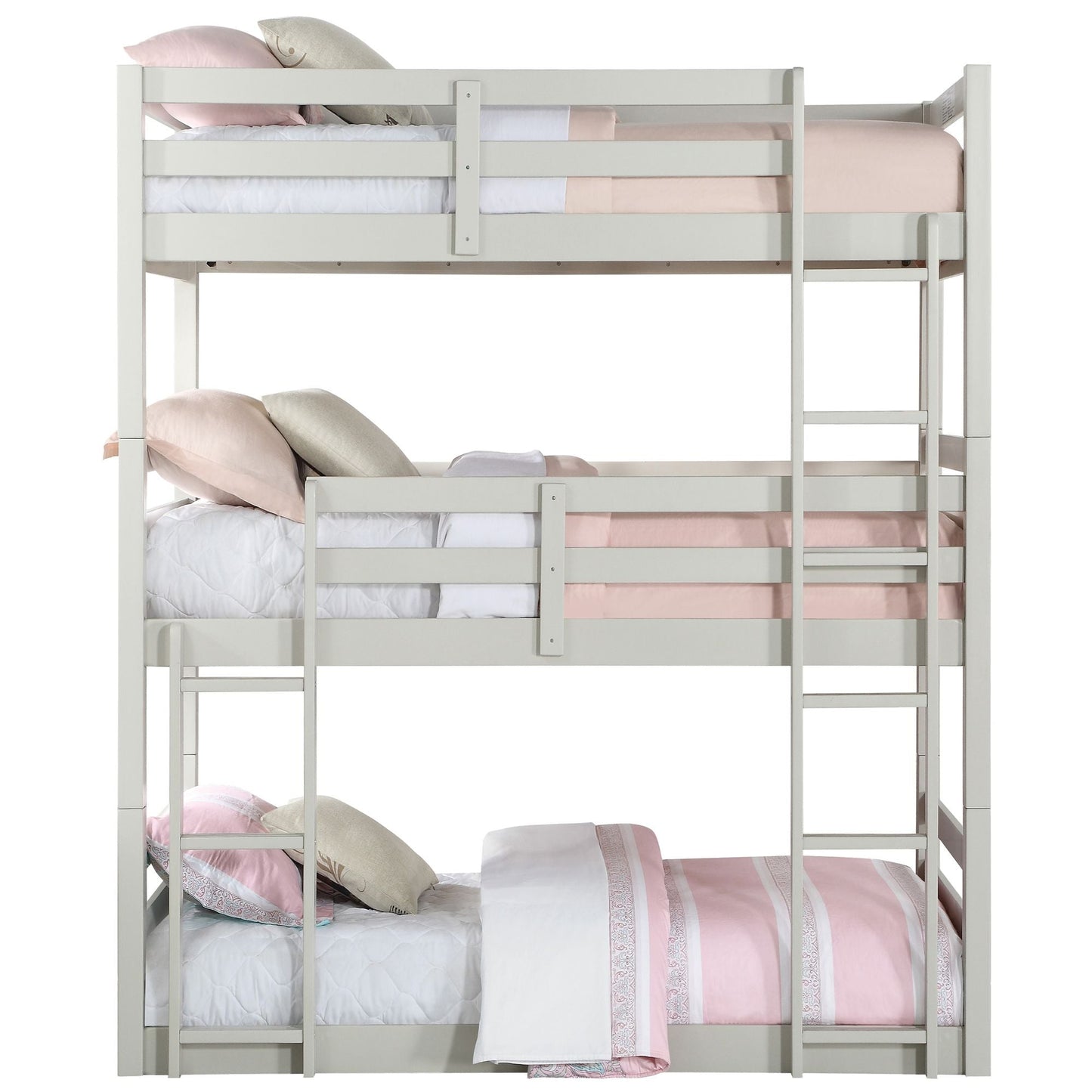 Heavy-Duty Twin Wood Triple Bunk Bed with Safety Guardrails, Space-Saving Design, Easy Assembly, Gray | Just Better Bunk Beds
