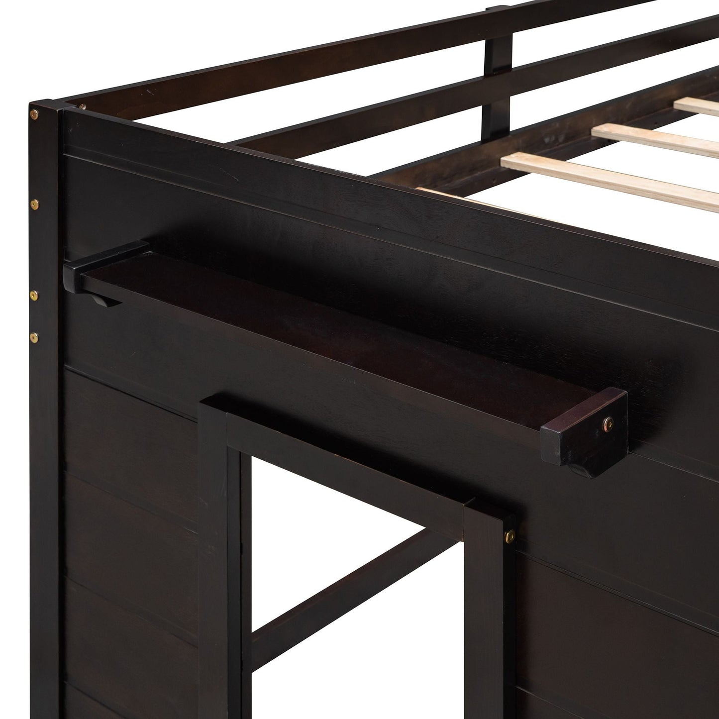 Kids Bedroom Twin Wood Loft Bed with Cabinet and Shelf, White | Just Better Bunk Beds