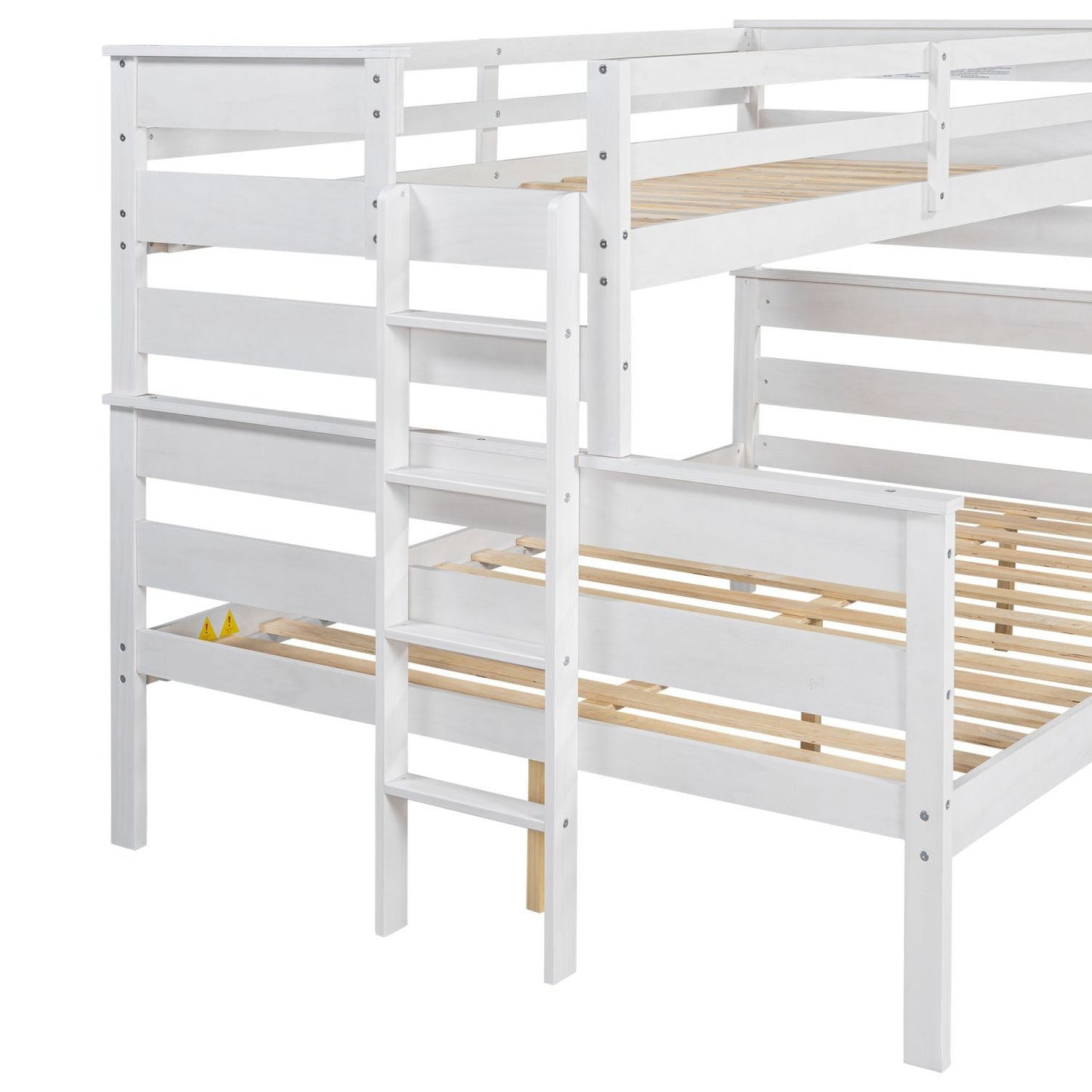 Shared Room Solution Twin XL Over Queen Wood Bunk Bed with Ladder, White | Just Better Bunk Beds