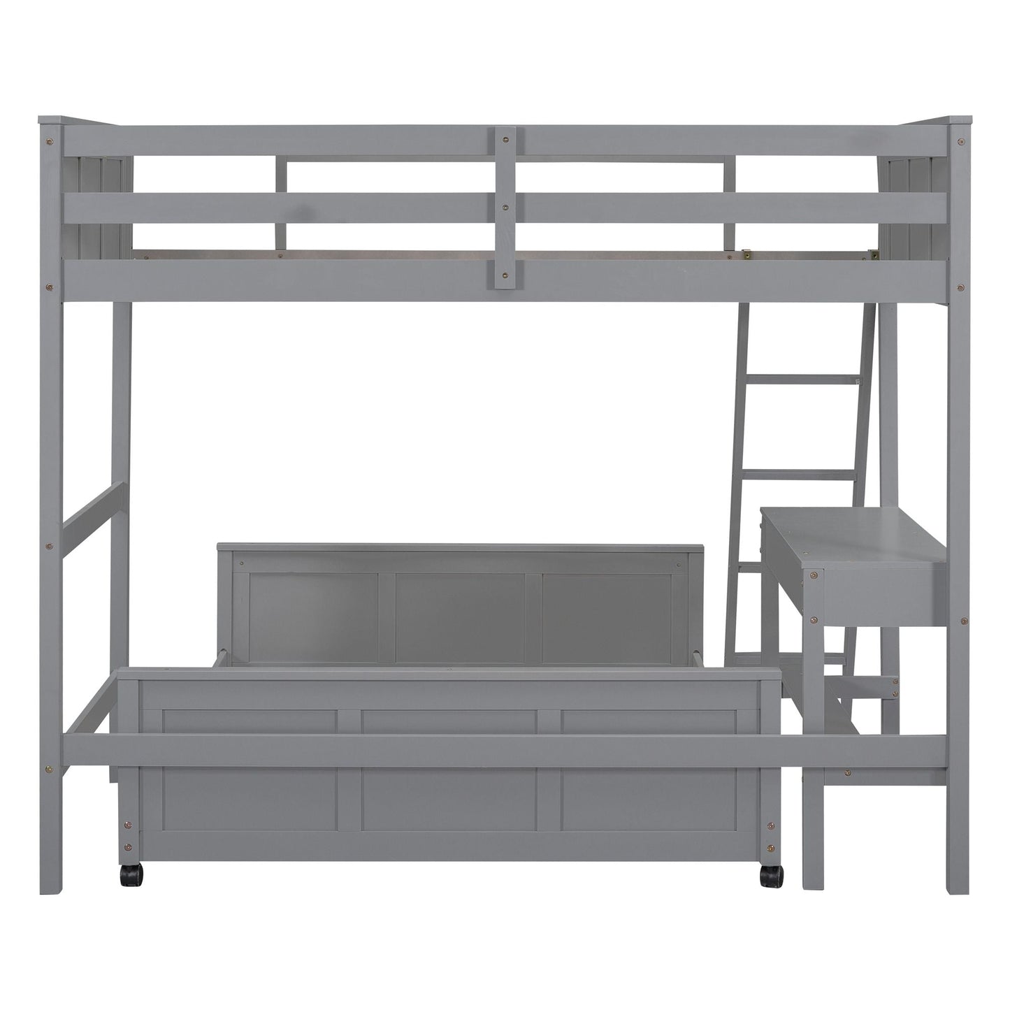 Twin Over Full Bunk Bed with Desk,  Gray