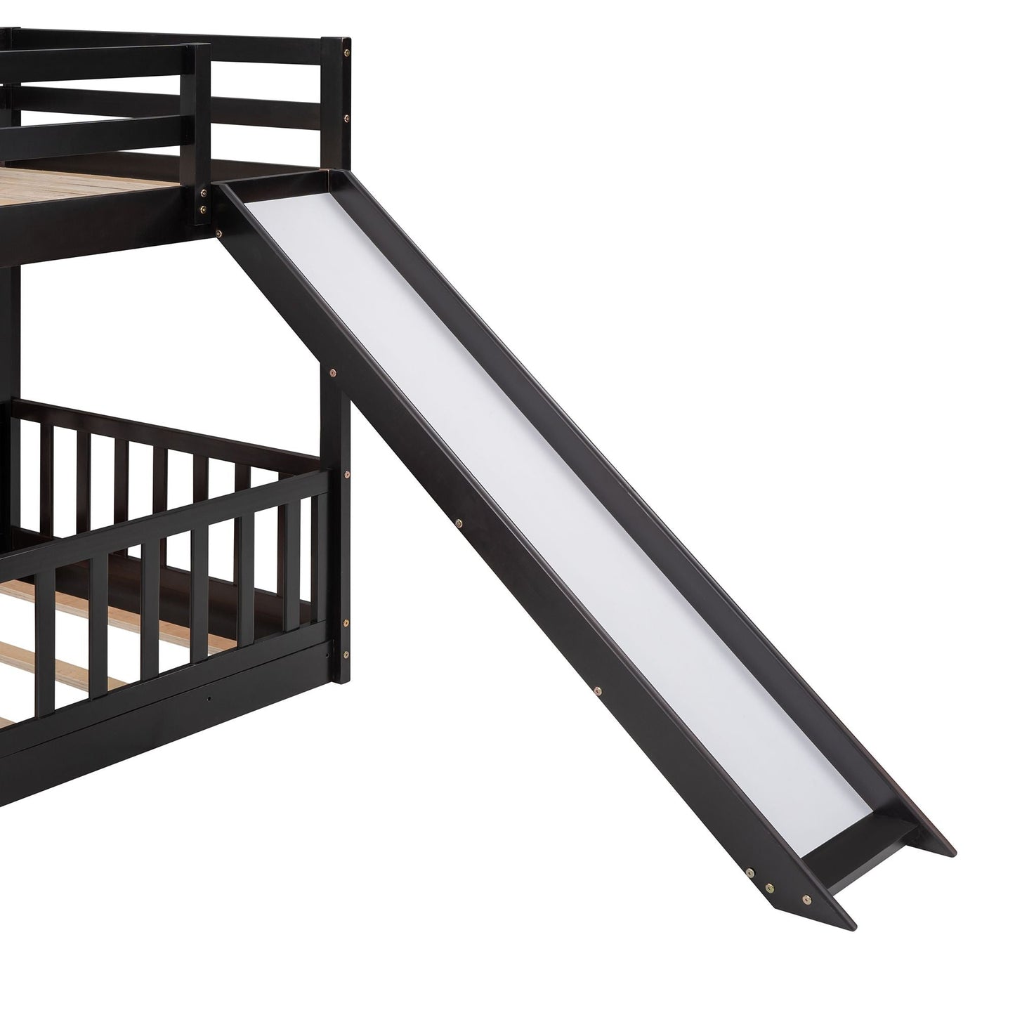 Kids Bedroom Twin Over Twin Wood Bunk Bed with Slide and Ladder, White | Just Better Bunk Beds