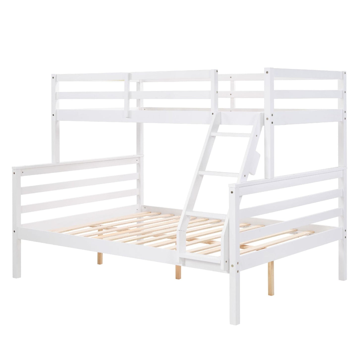 Shared Room Solution Twin Over Full Wood Bunk Bed, White with Ladder and High Guardrail | Just Better Bunk Beds