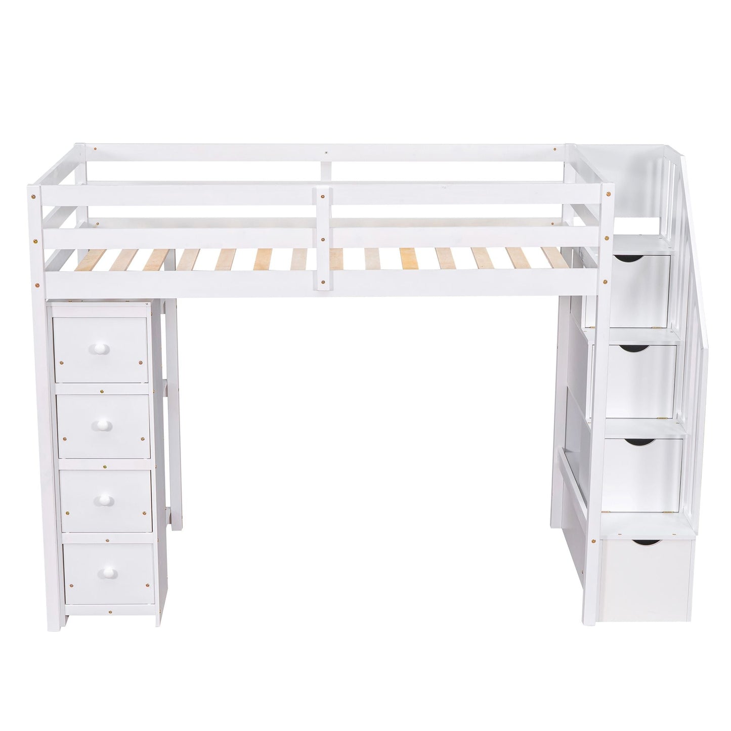 Kids Bedroom Twin Wood Loft Bed with Storage Drawers and Stairs, Espresso | Just Better Bunk Beds
