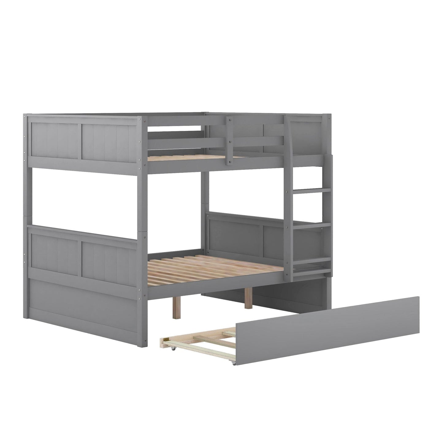 Shared Room Solution Full Over Full Wood Bunk Bed with Twin Trundle, White | Just Better Bunk Beds