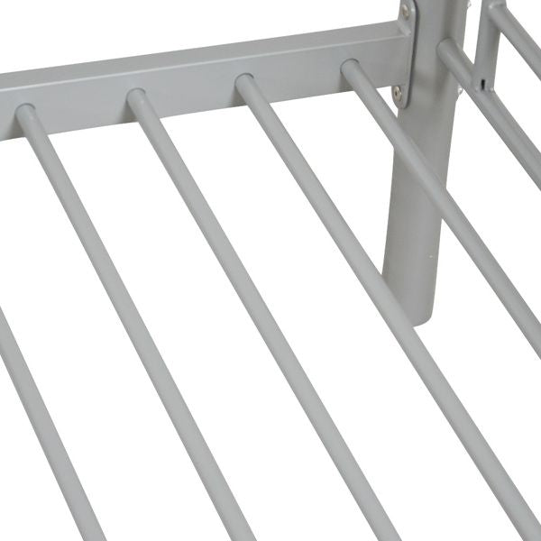 Twin Size Gray Iron Bunk Bed with Ladder for Kids - Stylish and Space-Saving Design