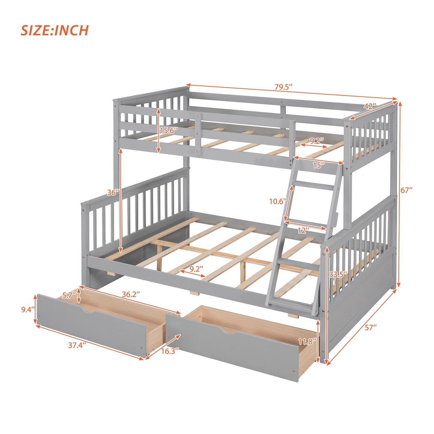 Heavy-Duty Twin Over Full Wood Bunk Bed with Ladders and Two Storage Drawers, White | Just Better Bunk Beds