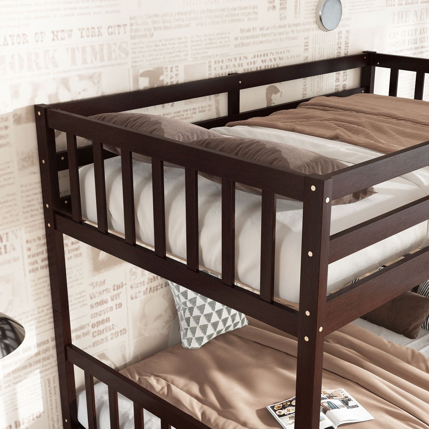 Convertible Twin Over Twin Rubber Wood Bunk Bed with 2 Drawers, Ladder, Safety Guardrails, Gray | Just Better Bunk Beds