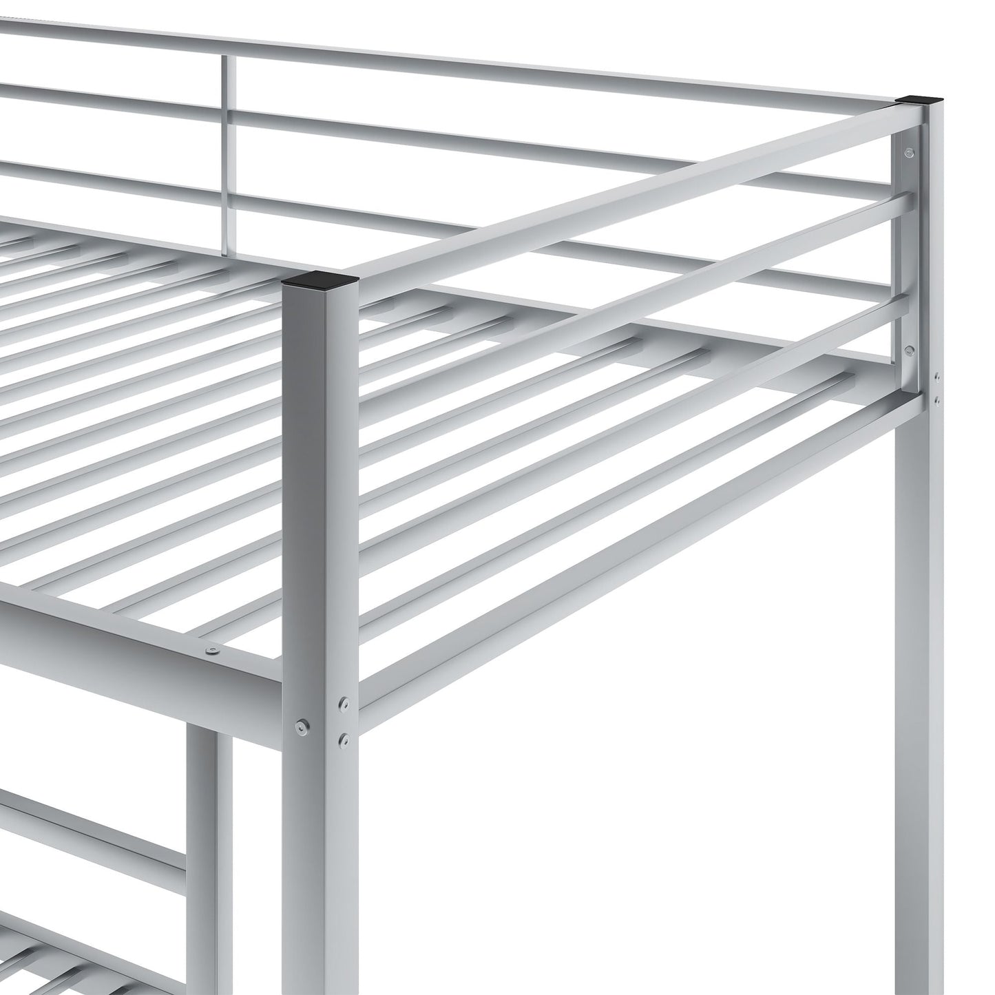 Low Profile Twin Over Twin Metal Bunk Bed with Ladder, White | Just Better Bunk Beds