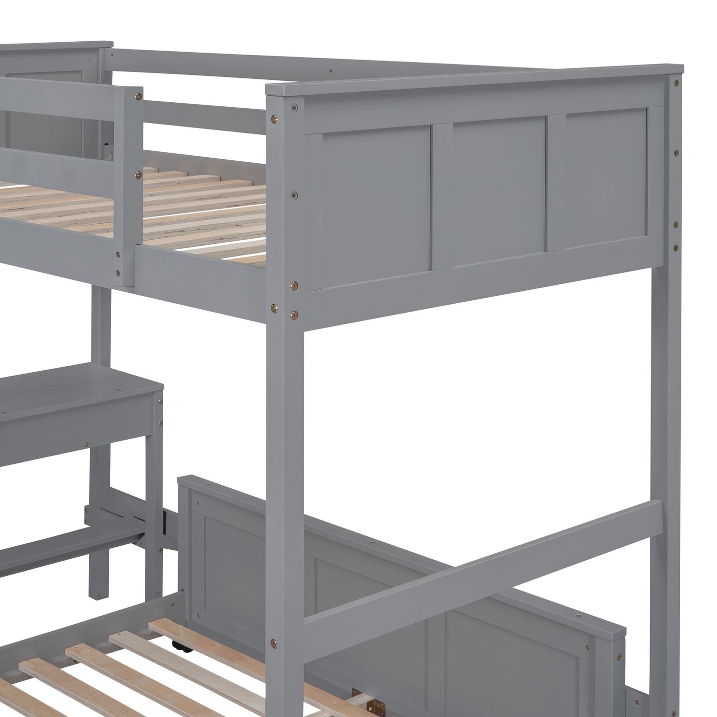 Twin Over Full Bunk Bed with Desk,  Gray