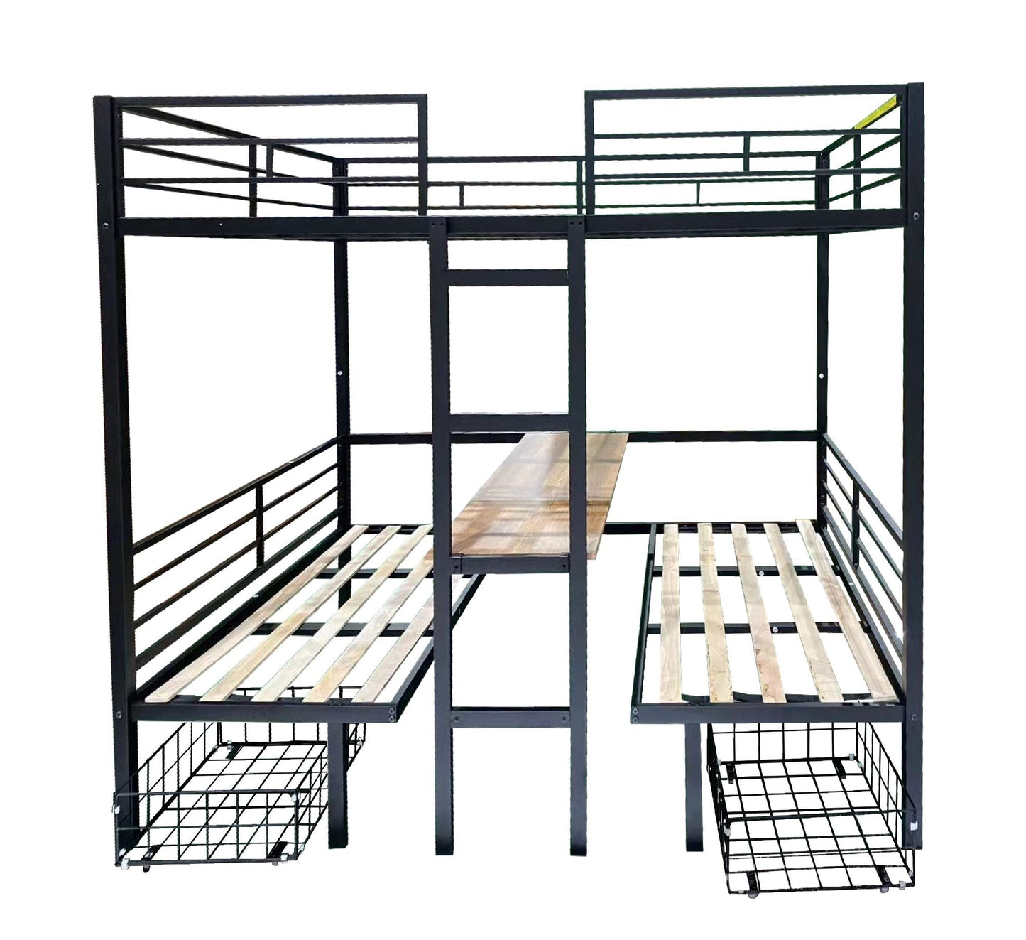 Transformable Full Over Full Wood Loft Bed with Table Set, Black | Just Better Bunk Beds