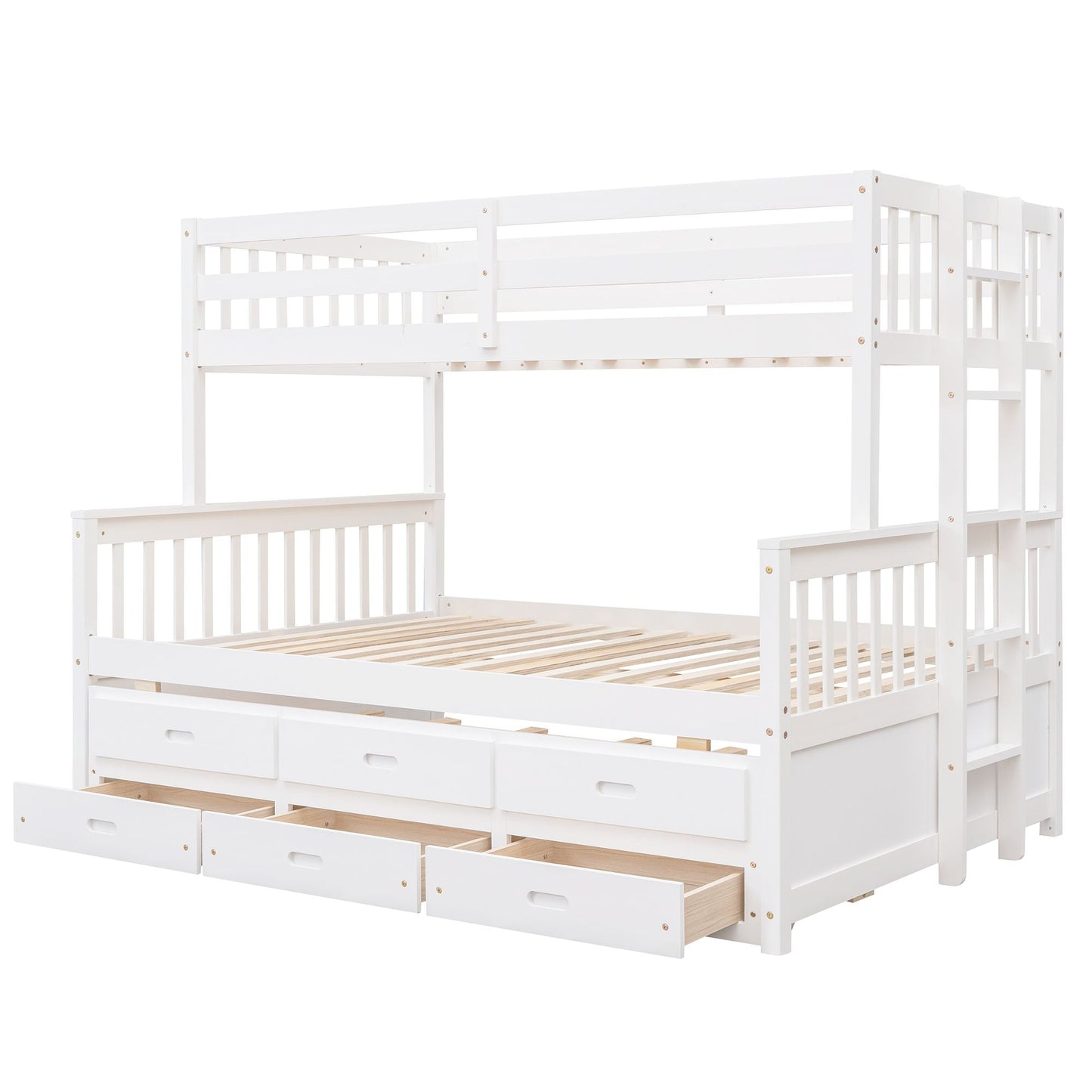 Versatile Twin Over Full Wood Bunk Bed, White with Trundle and Drawers | Just Better Bunk Beds