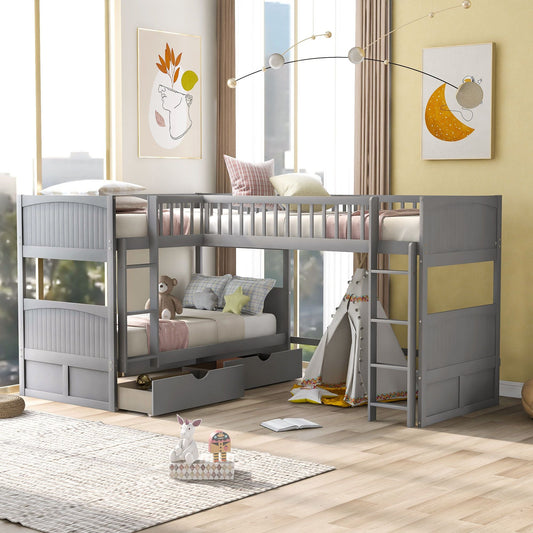 Loft Style Twin Wood Bunk Bed with Two Drawers, Gray | Just Better Bunk Beds