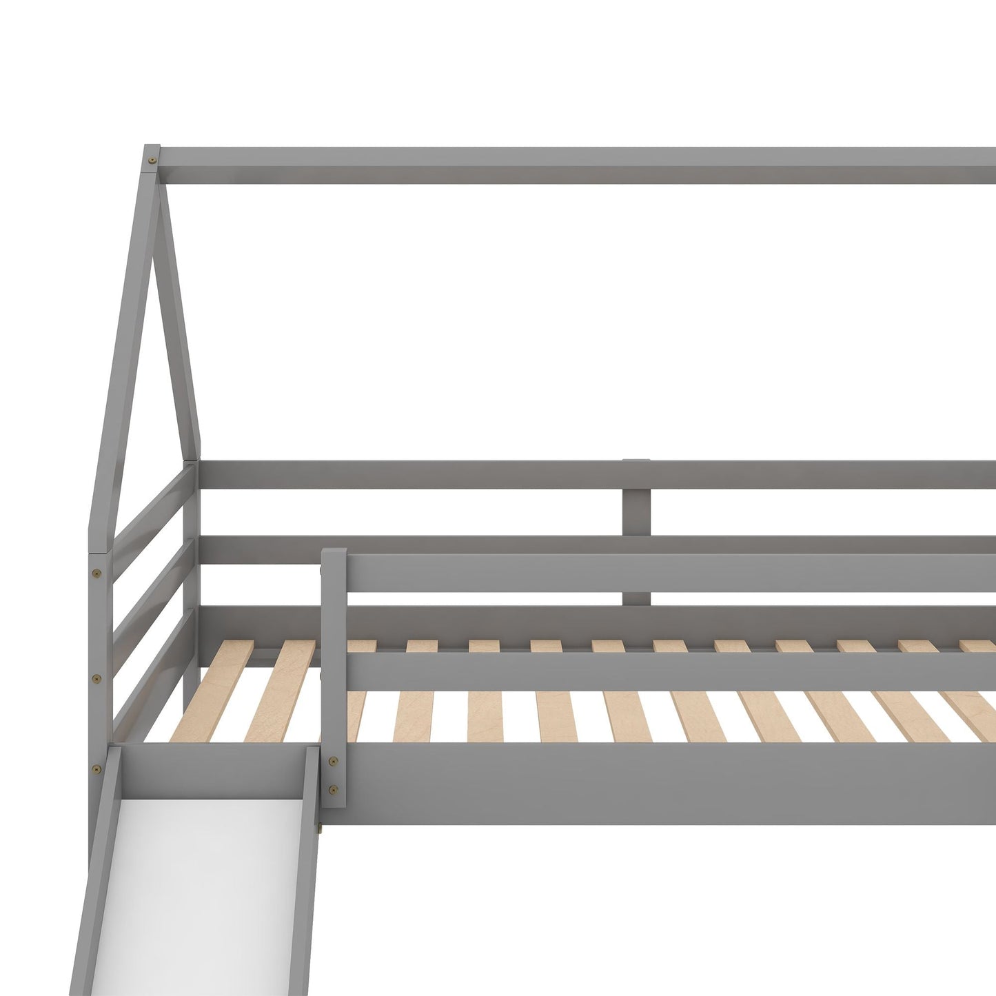 House-Style Low Twin Over Twin Wood Bunk Bed with Ladder, White | Just Better Bunk Beds