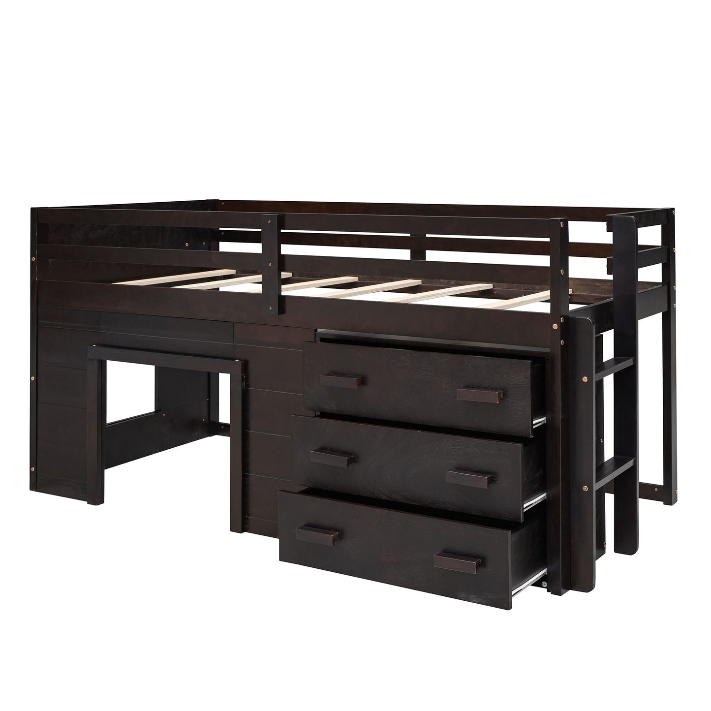 Kids Bedroom Twin Wood Loft Bed with Cabinet and Shelf, White | Just Better Bunk Beds