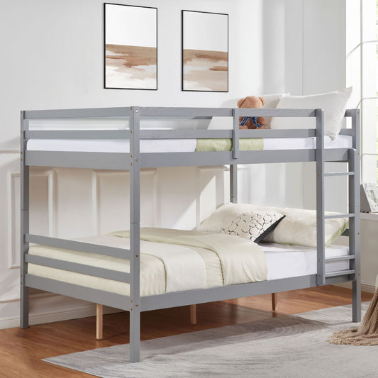 Space-Saving Full Over Full Wood Bunk Bed, Gray with Ladder and High Guardrail | Just Better Bunk Beds