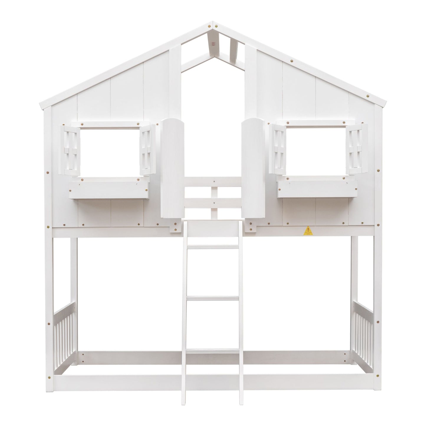 House-Style Twin Over Twin Wood Bunk Bed with Roof, Window, Door, and Ladder, Multiple Colors | Just Better Bunk Beds