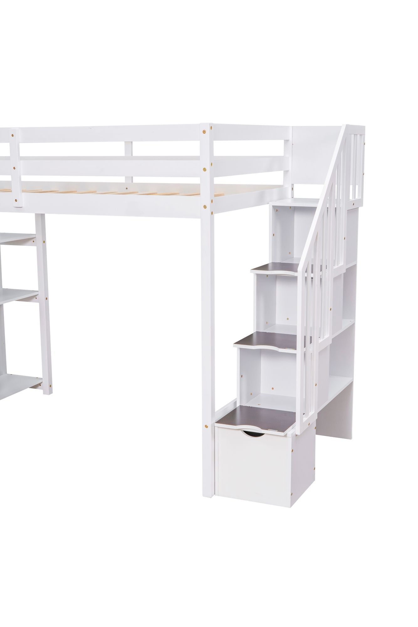 Kids Bedroom Twin Wood Loft Bed with Storage Drawers and Stairs, Espresso | Just Better Bunk Beds