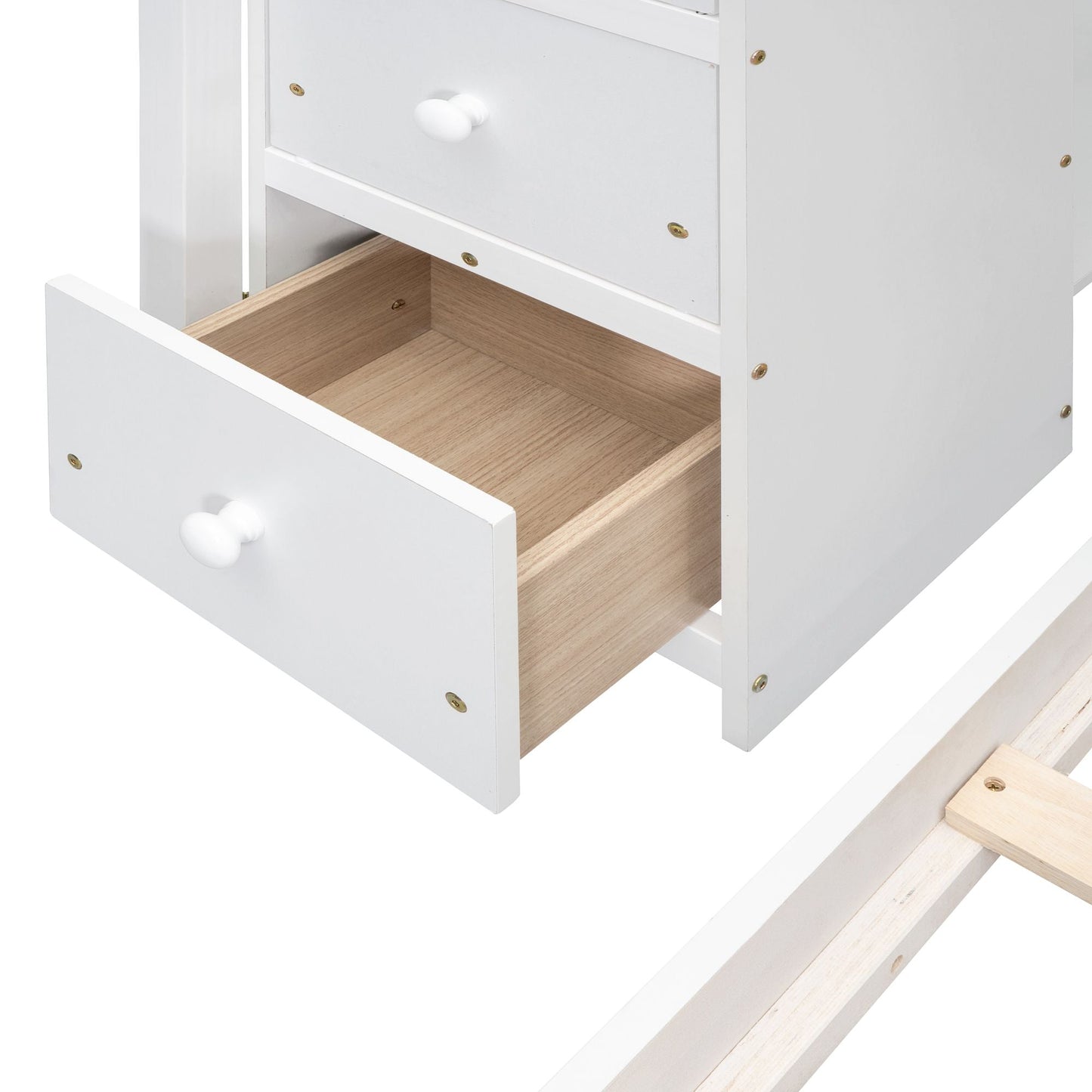 Storage Staircase Twin Over Full Wood Bunk Bed with 3-Layer Shelves and Drawers, White | Just Better Bunk Beds