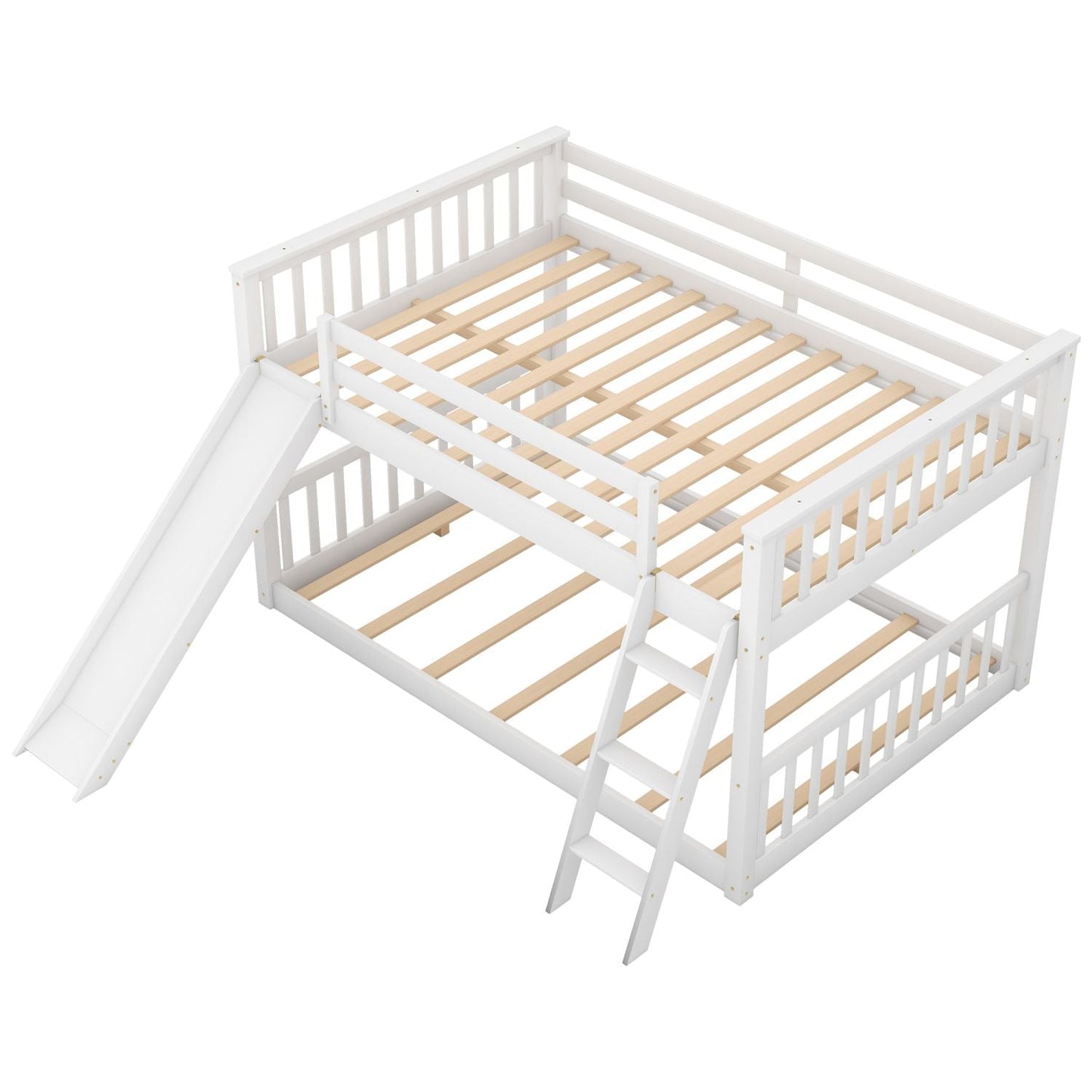 Convertible Slide Full Over Full Wood Bunk Bed with Ladder, White | Just Better Bunk Beds