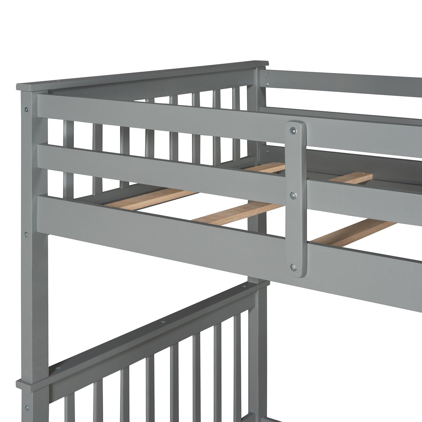 Storage-Enhanced Twin Over Twin Wood Bunk Bed with Ladders, Two Drawers, White | Just Better Bunk Beds