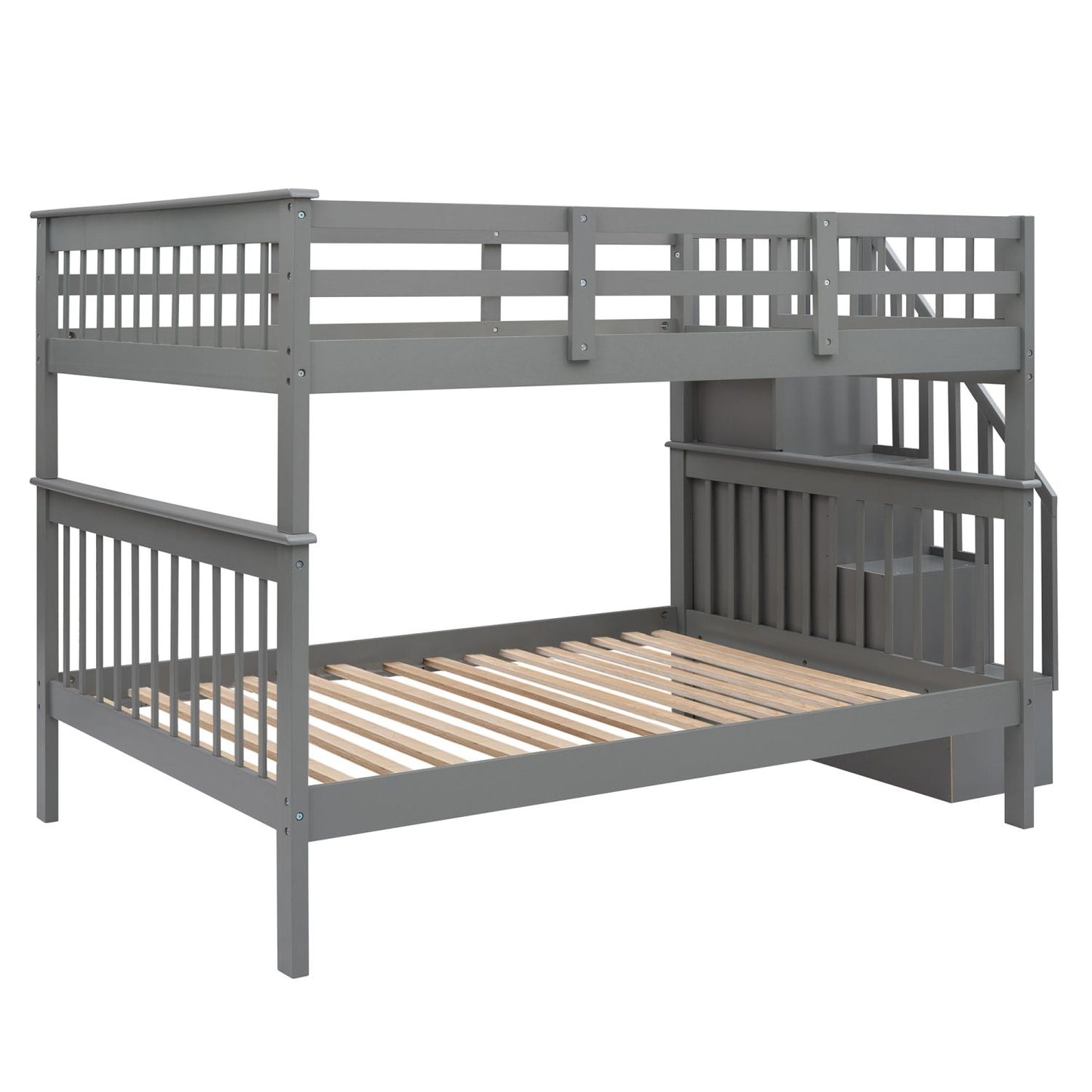 Staircase Storage Full Over Full Wood Bunk Bed, Gray | Just Better Bunk Beds
