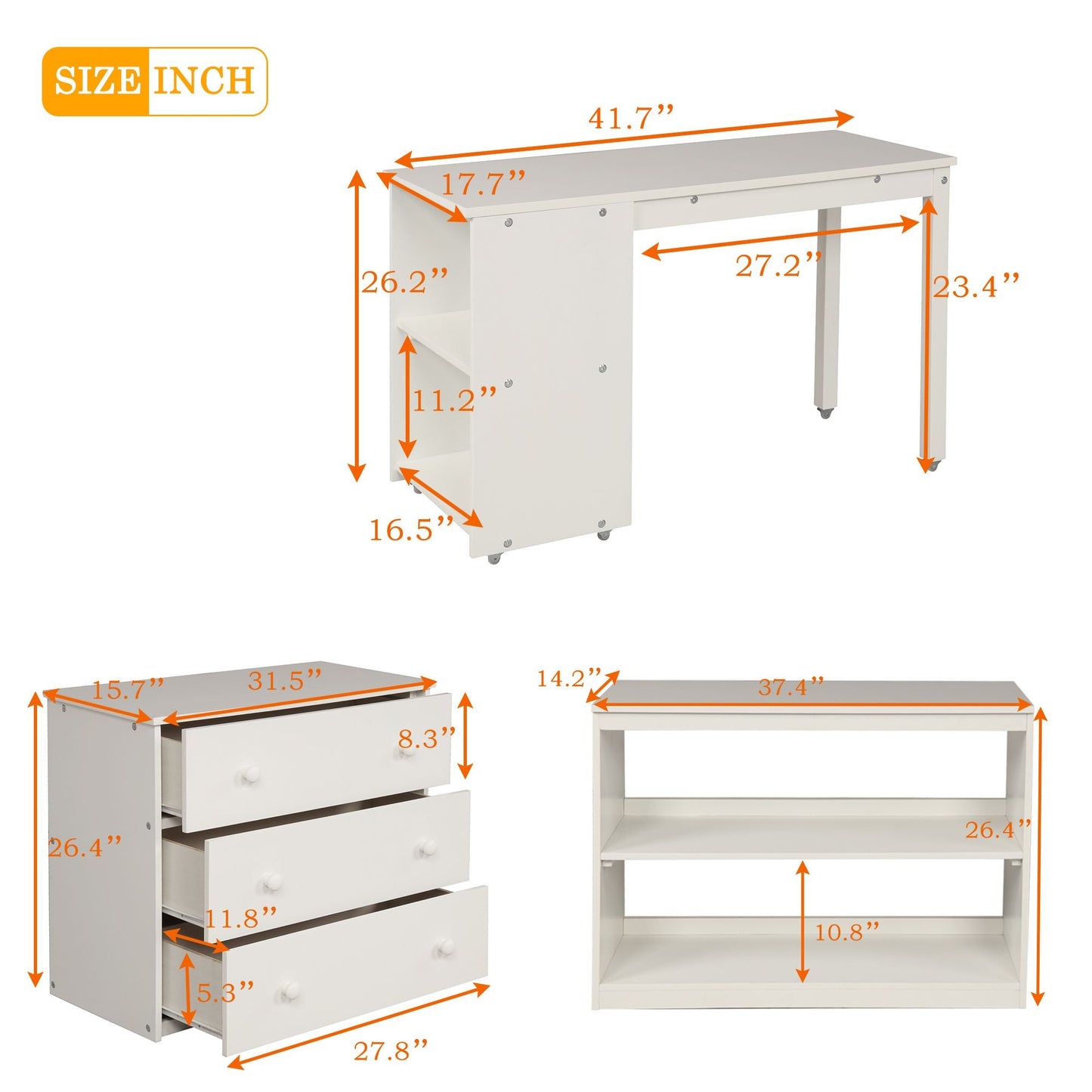 Kids Bedroom Twin Wood Loft Bed with Cabinet and Rolling Desk, White | Just Better Bunk Beds