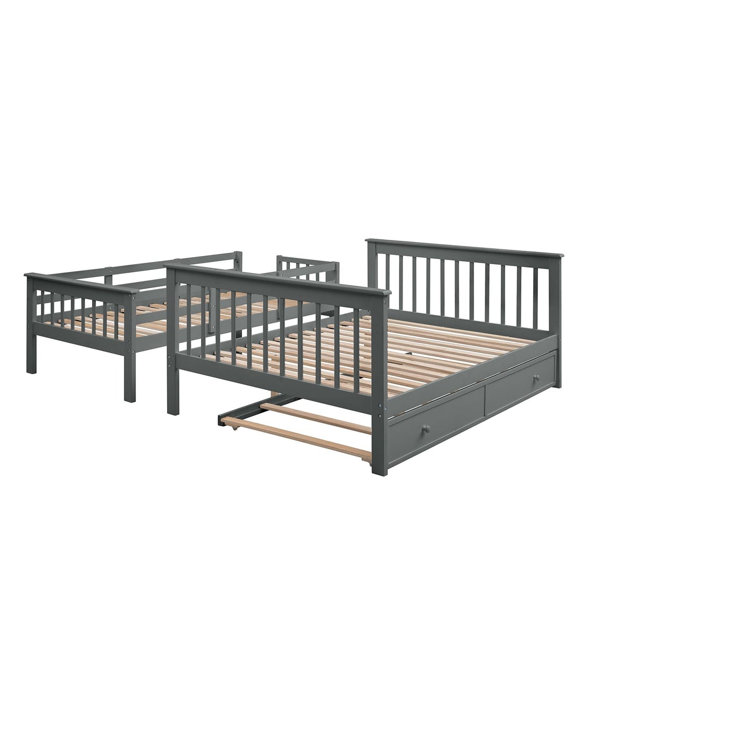 Stairway Twin-Over-Full Bunk Bed with Twin size Trundle,  Storage and Guard Rail for Bedroom,  Dorm,  for Adults,  Gray