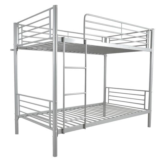 Twin Size Gray Iron Bunk Bed with Ladder for Kids - Stylish and Space-Saving Design