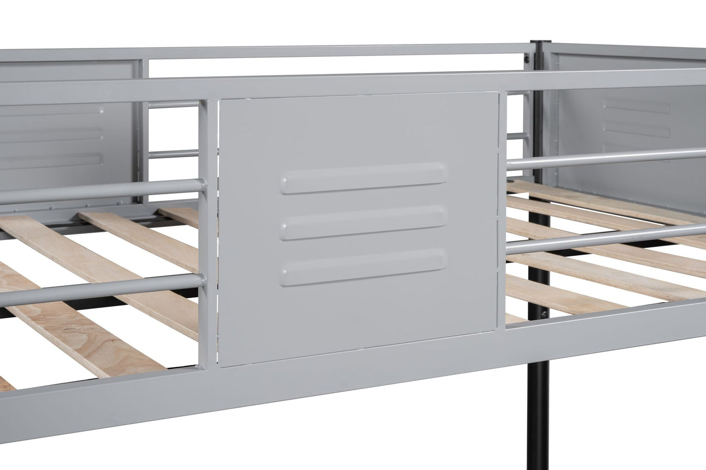 Heavy-Duty Twin Over Twin Metal Bunk Bed with Vent Board, Black | Just Better Bunk Beds
