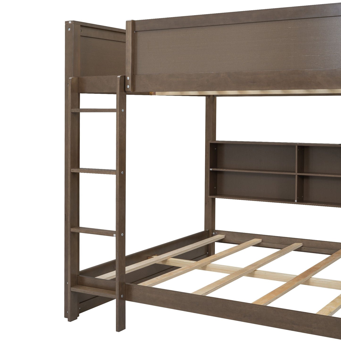 Shared Room Solution Queen Over Queen Wood Bunk Bed with Storage Cabinets and USB Ports, Natural | Just Better Bunk Beds