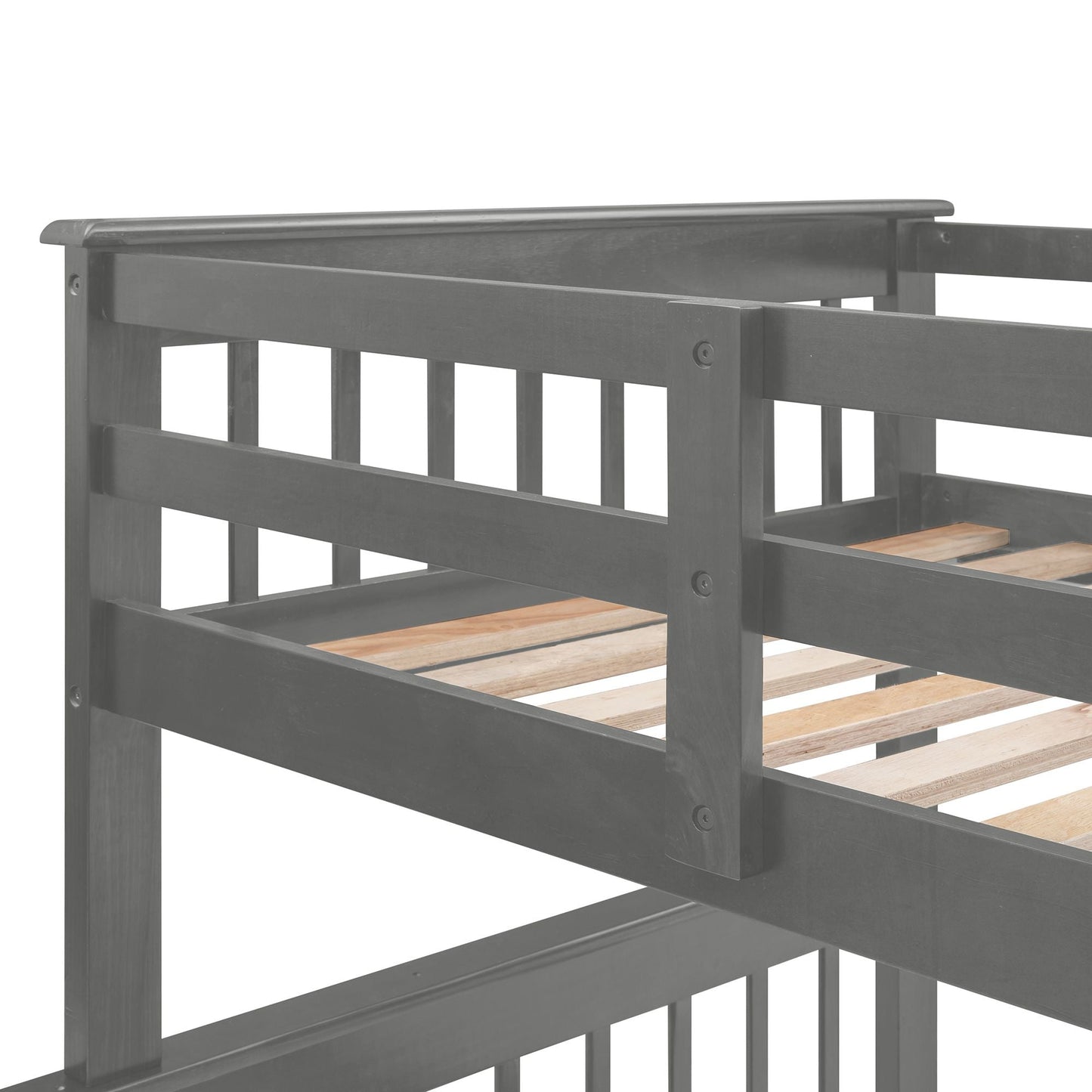 Staircase Storage Twin Over Full Wood Bunk Bed with Drawer, Storage, and Guard Rail, Gray | Just Better Bunk Beds