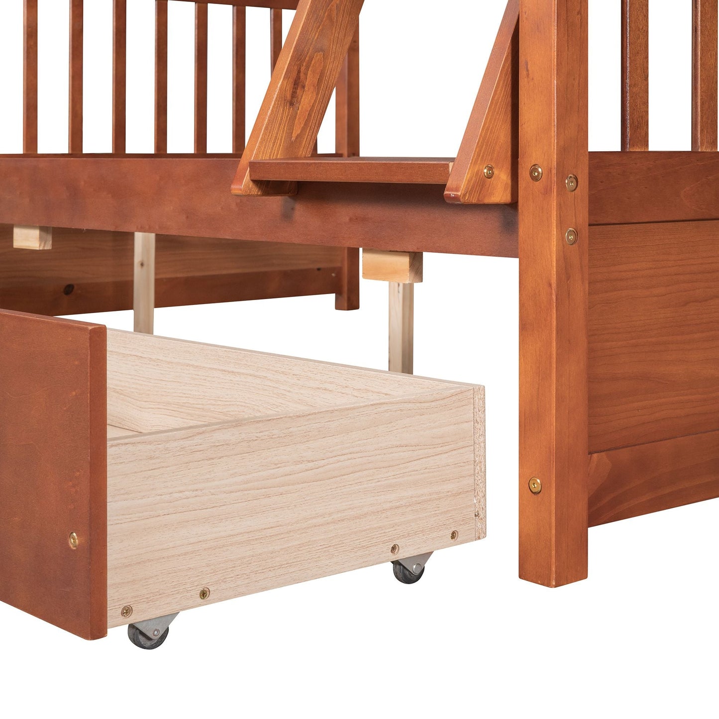 Heavy-Duty Twin Over Full Wood Bunk Bed with Ladders and Two Storage Drawers, White | Just Better Bunk Beds