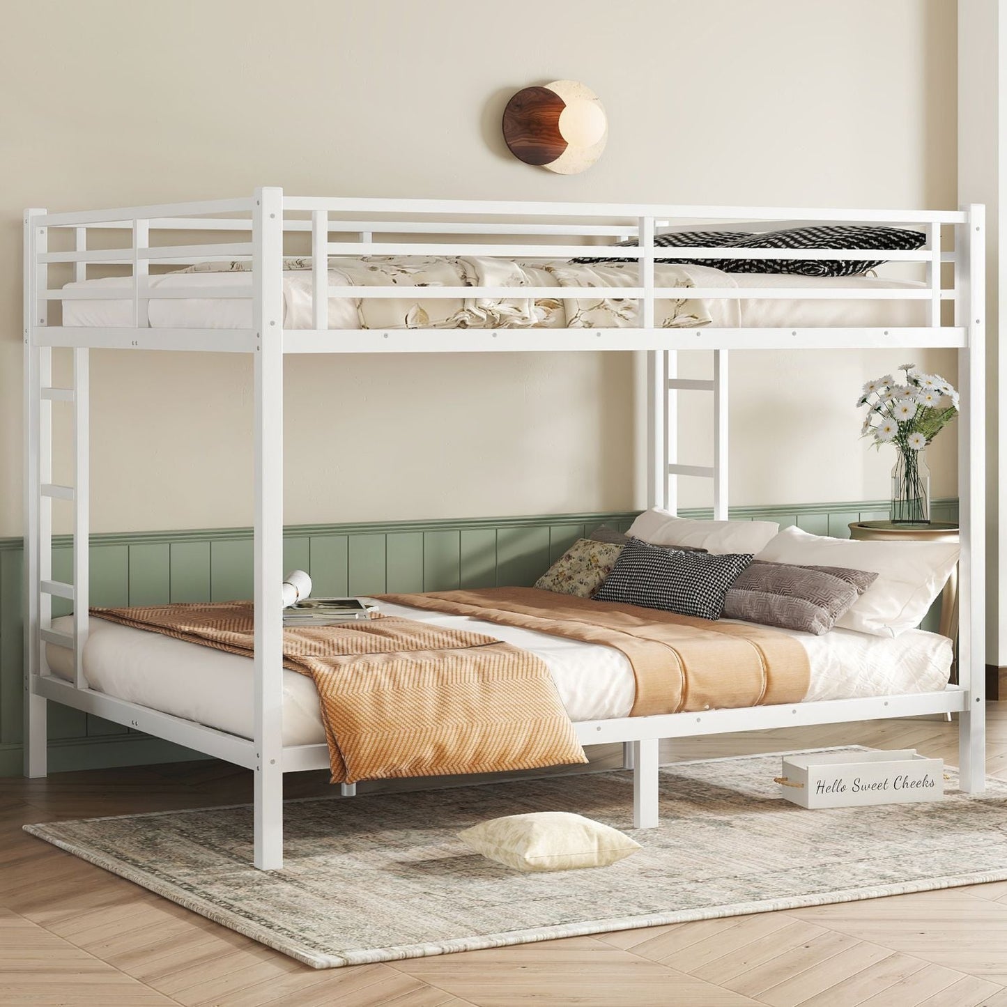 Heavy-Duty Queen Over Queen Metal Bunk Bed for Teens and Adults, Space-Saving, Noise Reduced, No Box Spring Needed, White | Just Better Bunk Beds