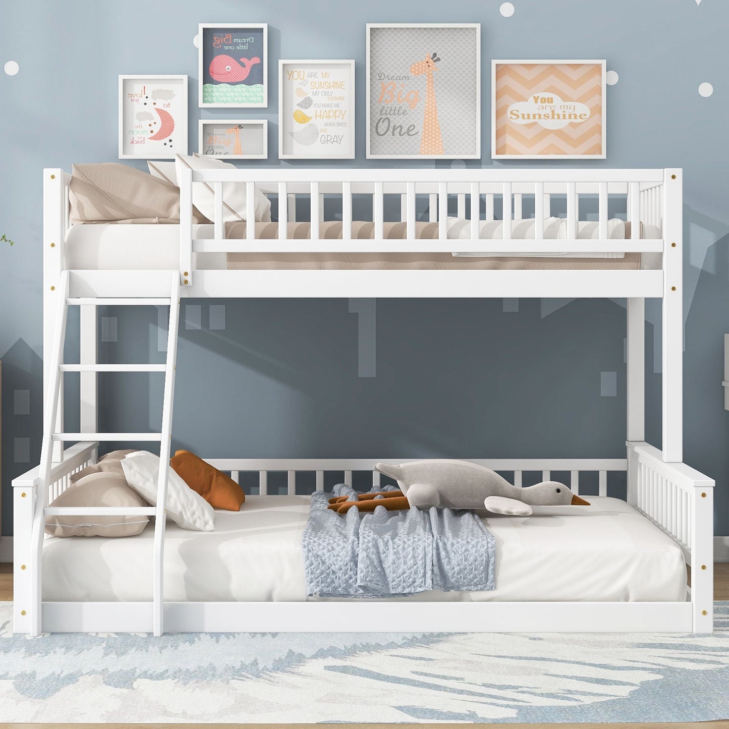Shared Room Solution Twin XL Over Queen Wood Bunk Bed, White | Just Better Bunk Beds