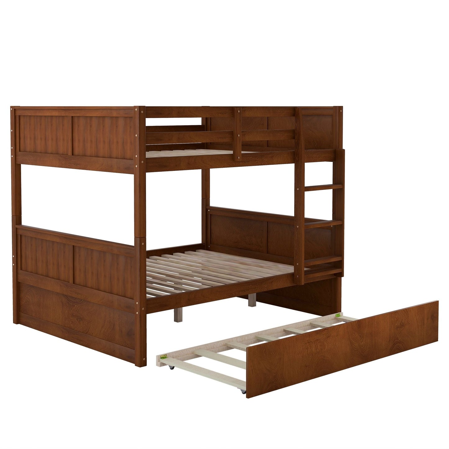 Space-Saving Full Over Full Wood Bunk Bed with Twin Trundle, Walnut | Just Better Bunk Beds
