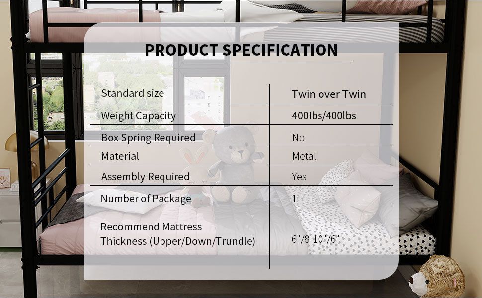 Shared Room Solution Twin Over Twin Metal Bunk Bed with Ladder and Guardrail, Convertible, Metal | Just Better Bunk Beds