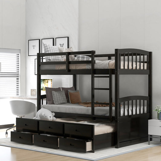 Space-Saving Twin Over Twin Wood Bunk Bed, White with Trundle and Drawers | Just Better Bunk Beds