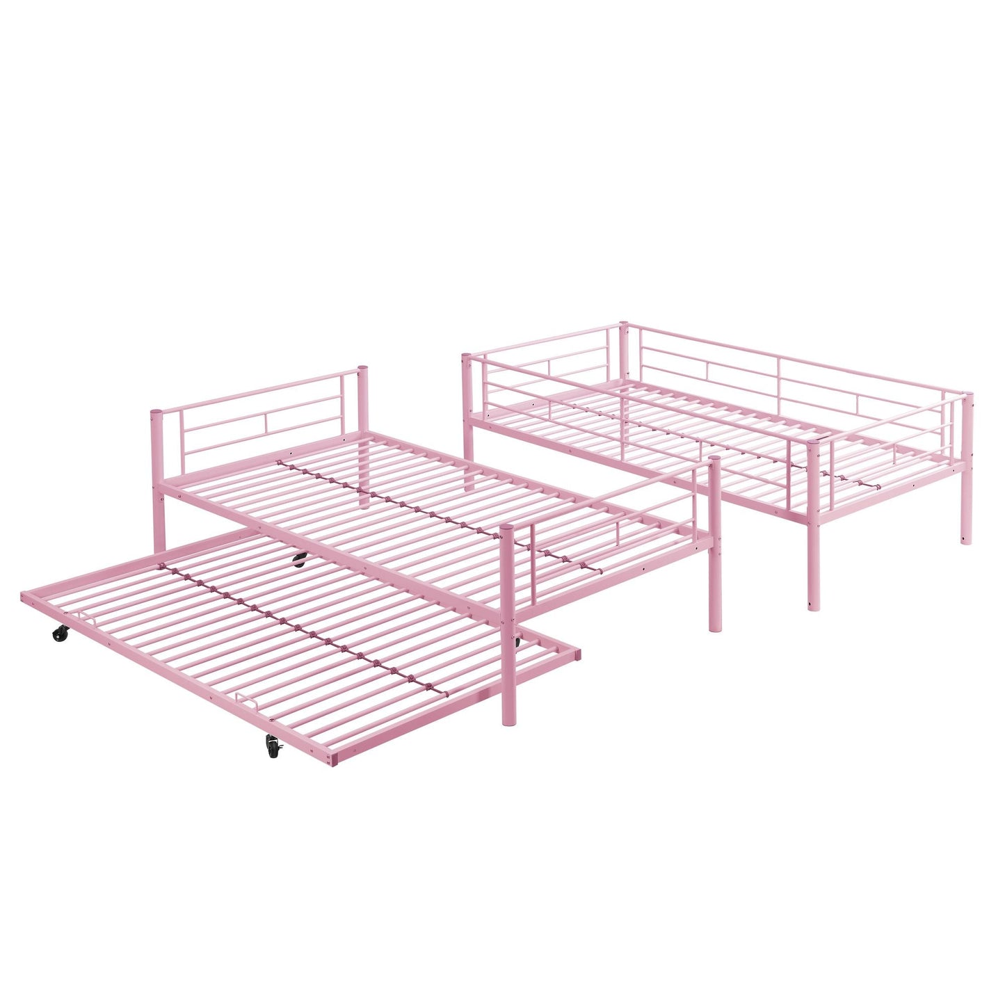 Heavy-Duty Twin Metal Bunk Bed with Trundle and Guard Rail, Multiple Colors | Just Better Bunk Beds
