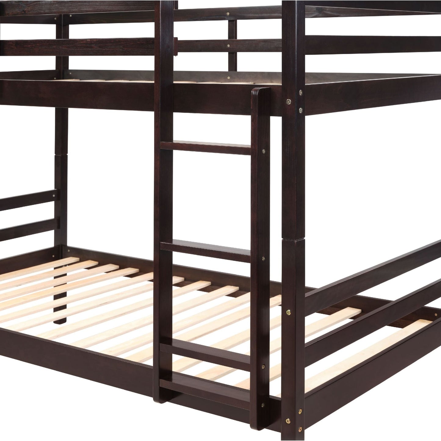 Twin over Twin Bunk Bed with Ladder,Wooden Bunk Bed with High Guardrail and Ladder for Kids, Teens, Dorm Rooms, and Guest Rooms,No Box Spring Needed,Espresso