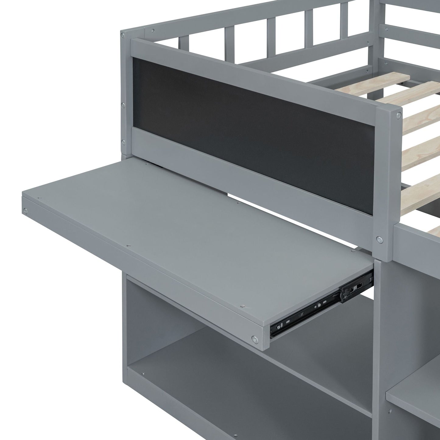 Space-Saving Twin Low Loft Wood Bed with Rolling Desk, Shelf, Drawers, White | Just Better Bunk Beds