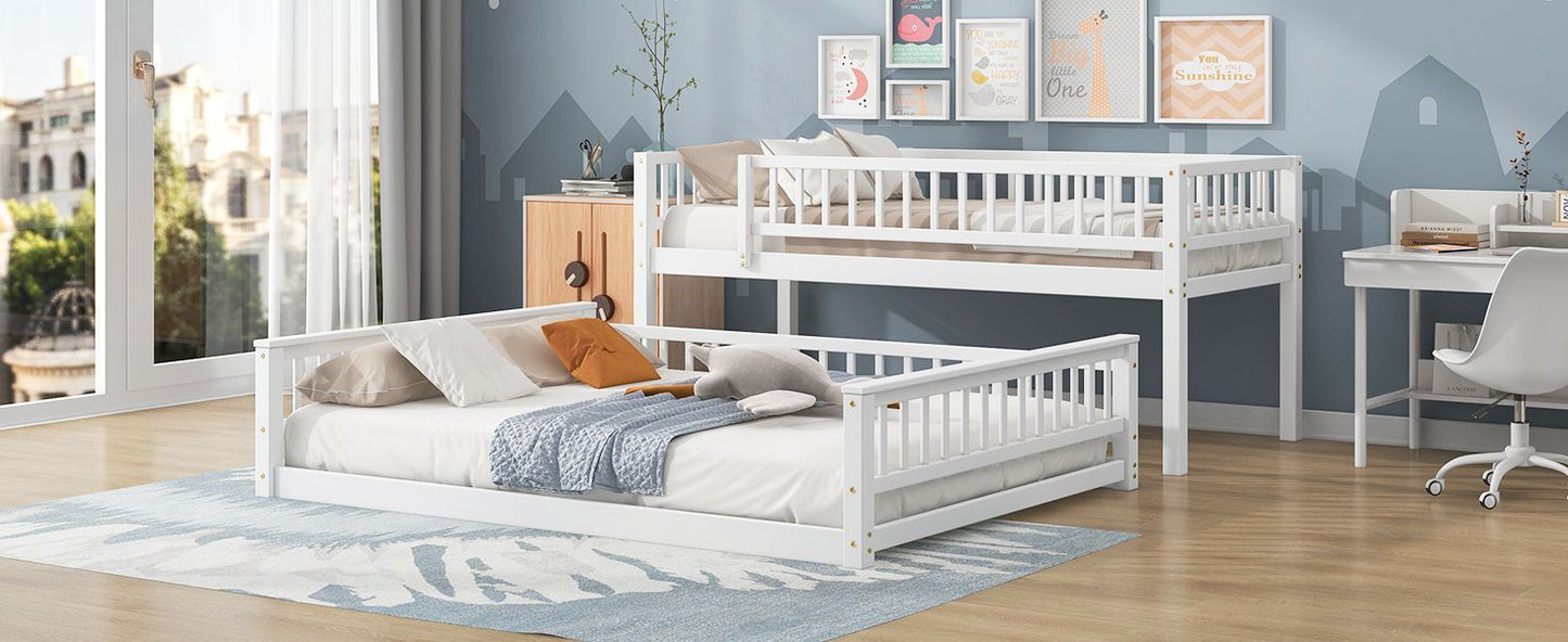 Shared Room Solution Twin XL Over Queen Wood Bunk Bed, White | Just Better Bunk Beds