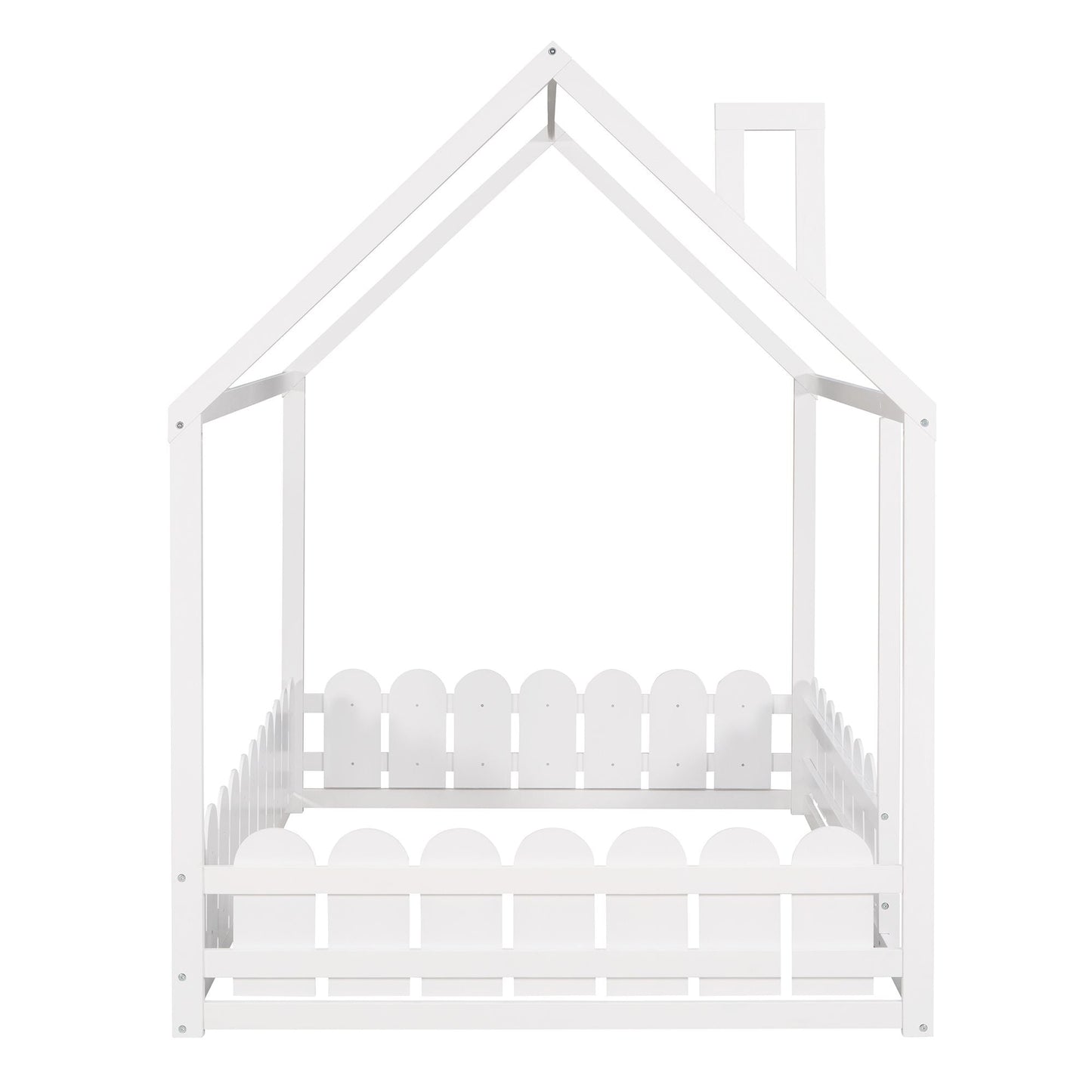 Kids Bedroom Full Wood Bed Frame with Protective Fence, White | Just Better Bunk Beds