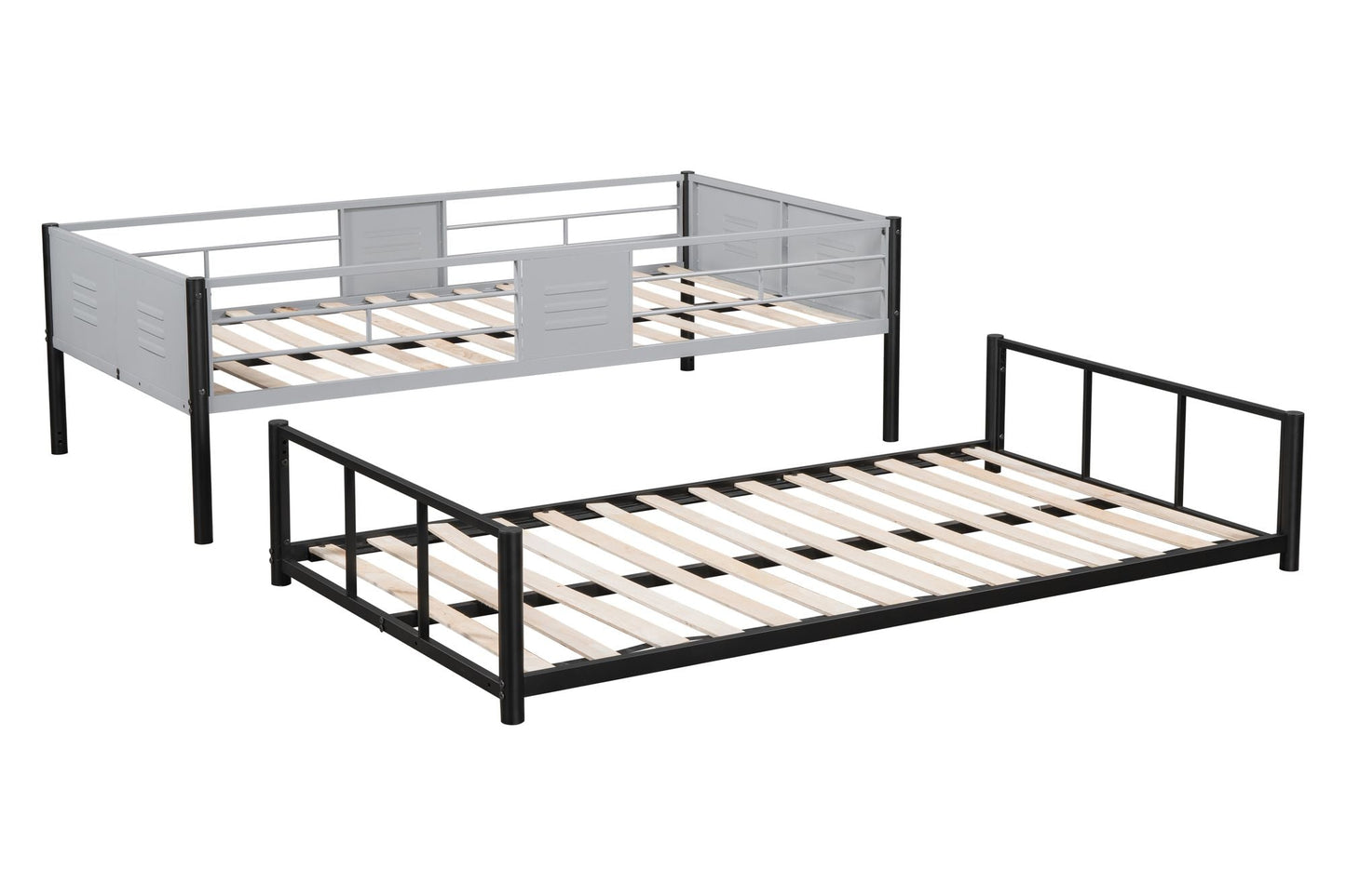 Heavy-Duty Twin Over Twin Metal Bunk Bed with Vent Board, Black | Just Better Bunk Beds