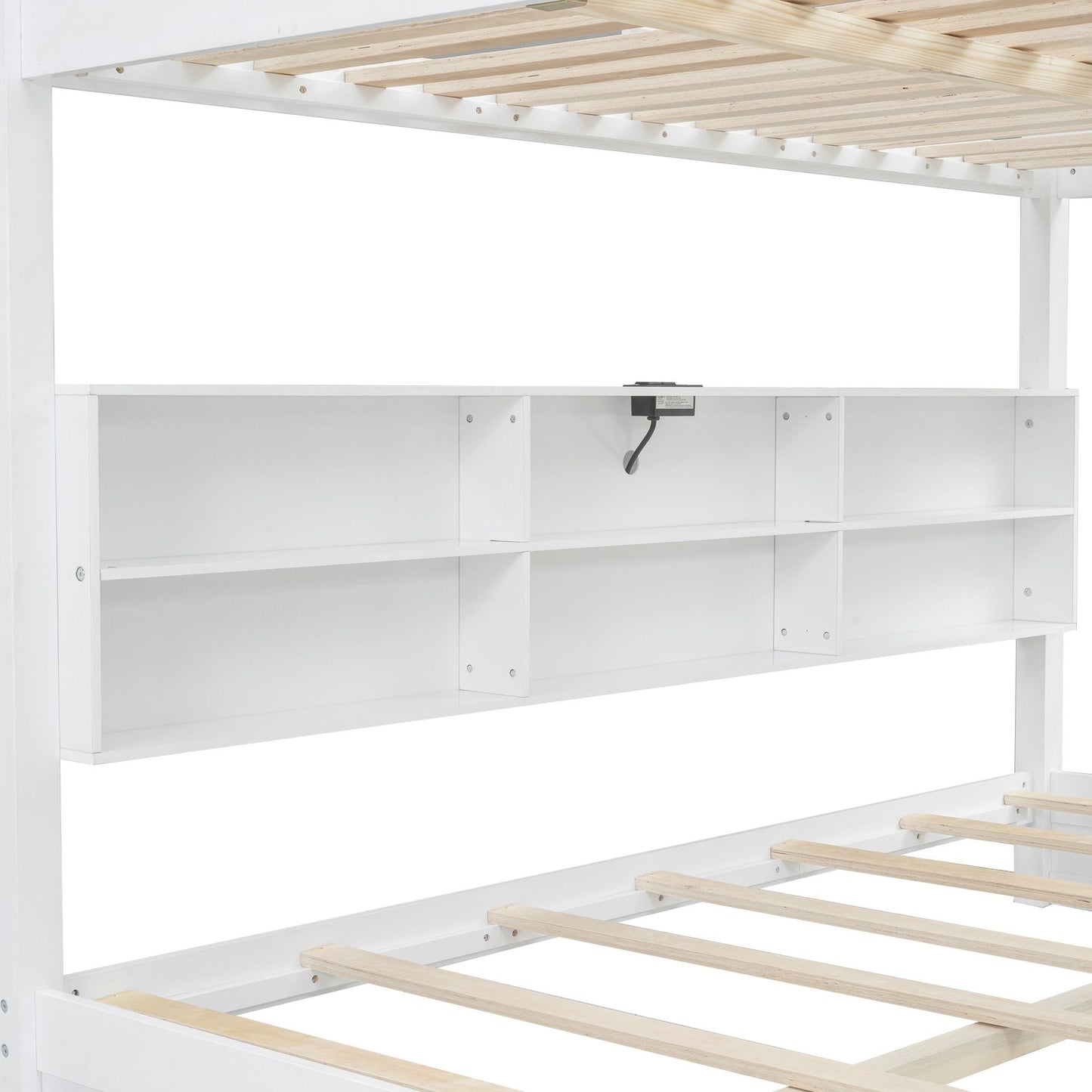 Shared Room Solution Queen Over Queen Wood Bunk Bed with Storage and USB Ports, White | Just Better Bunk Beds