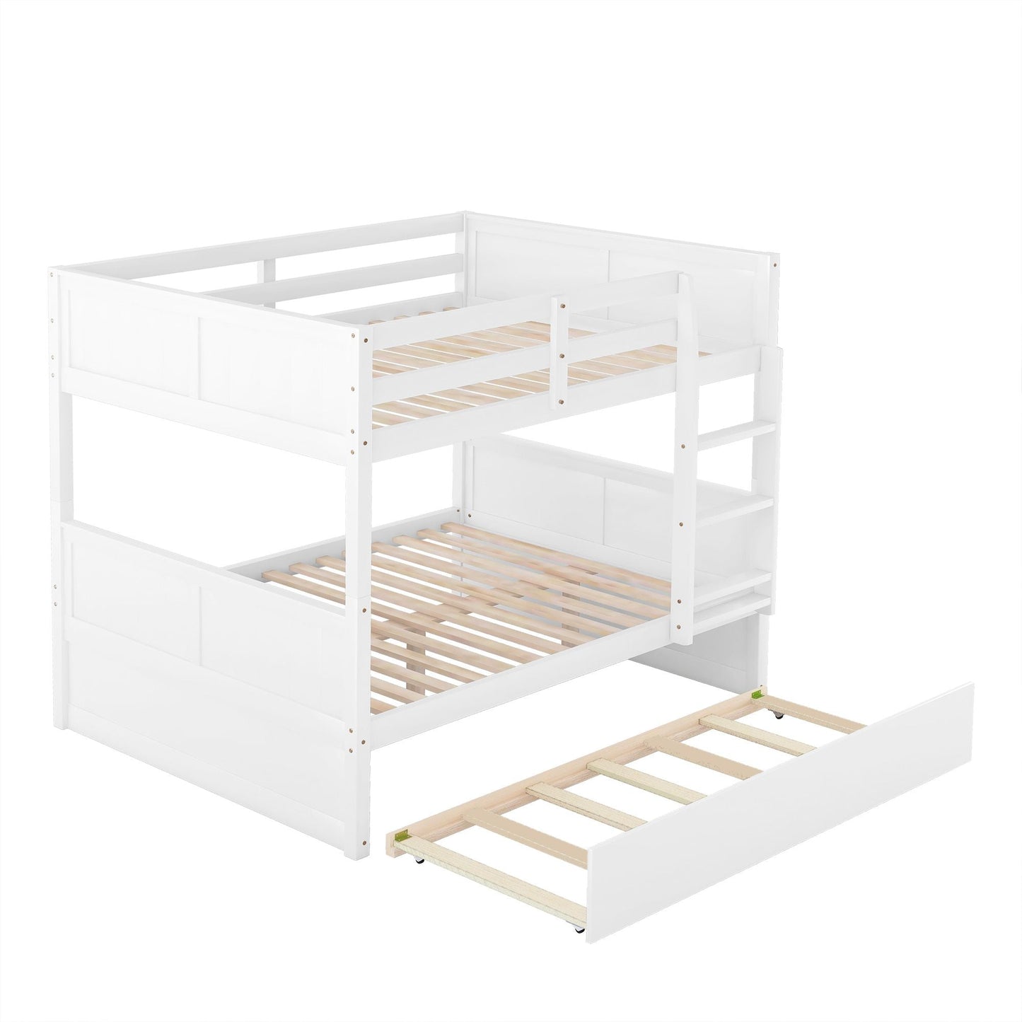 Shared Room Solution Full Over Full Wood Bunk Bed with Twin Trundle, White | Just Better Bunk Beds