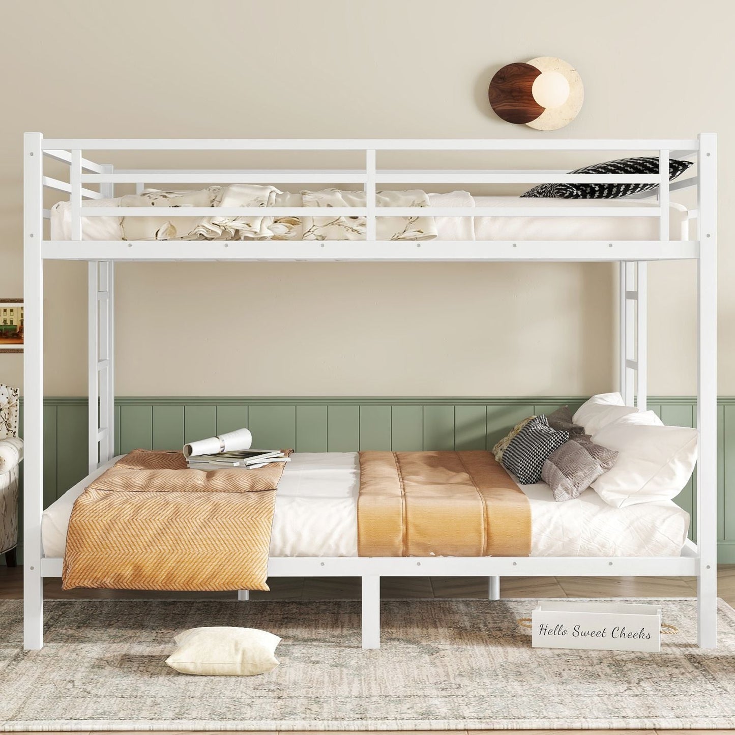 Heavy-Duty Queen Over Queen Metal Bunk Bed for Teens and Adults, Space-Saving, Noise Reduced, No Box Spring Needed, White | Just Better Bunk Beds